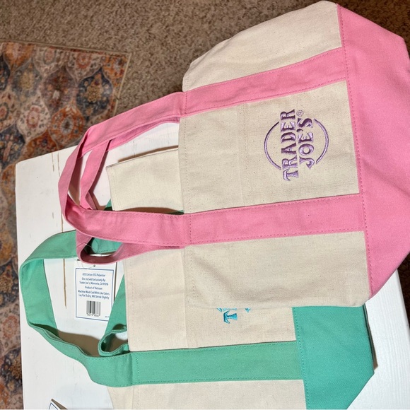 Set of 4 Trader Joe's mini Pastel Canvas Tote Bags:Pink, Blue, Green, Purple NWT - Picture 10 of 10